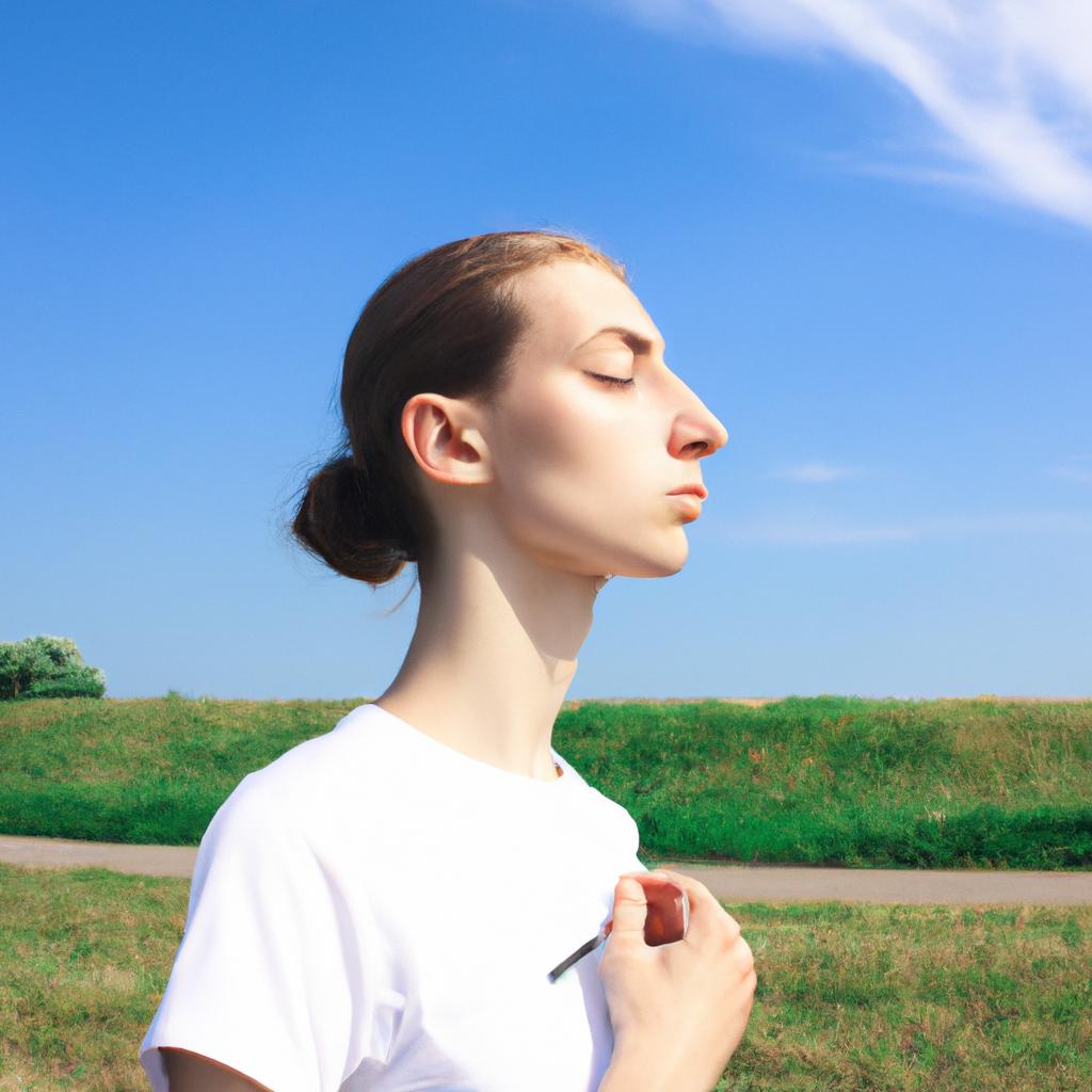 Person practicing breathing exercises outdoors
