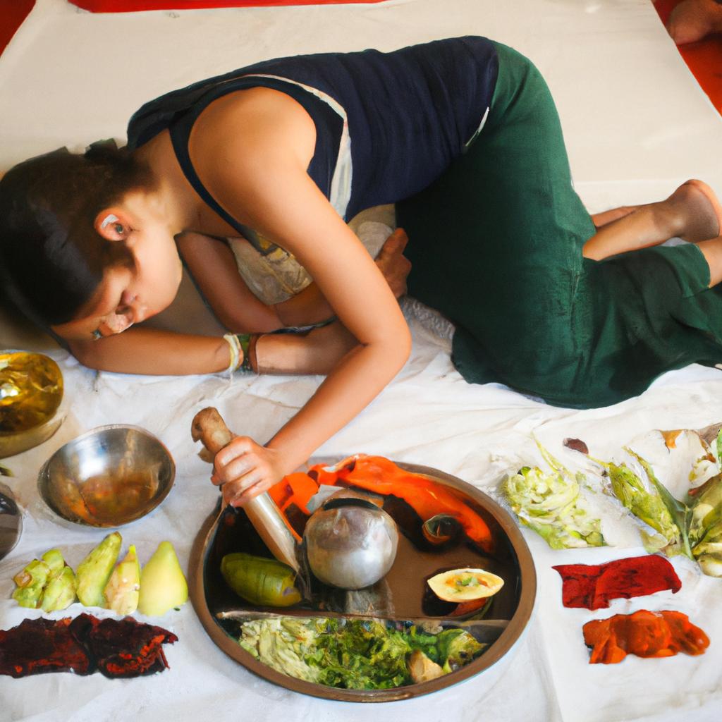 Person practicing Ayurvedic dietary techniques