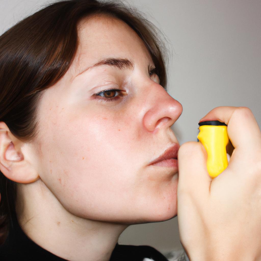 Person practicing breathing exercises for asthma